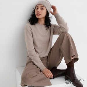 UNIQLO 100pct Cashmere Crew Neck Jumper Beige | 23HIPBDAM