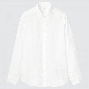 UNIQLO 100pct Premium Linen Long Sleeved Shirt Hvite | 31TENZOKS