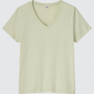 UNIQLO 100pct Supima Cotton V Neck T-Shirt Lyse Grønn | 70YLNSJIO