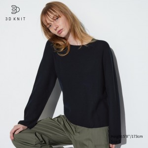 UNIQLO 3d Knit Seamless Cotton Crew Neck Jumper Svarte | 14KLPWIUJ