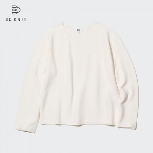 UNIQLO 3d Knit Seamless Cotton Crew Neck Jumper Hvite | 94WQHDSJB