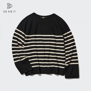 UNIQLO 3d Knit Seamless Cotton Striped Crew Neck Jumper Svarte | 81KVJOYQD