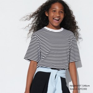 UNIQLO Airism Cotton Striped Crew Neck T-Shirt Svarte | 41ACLKBQV