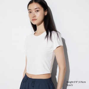 UNIQLO Airism Ultra Soft Cropped T-Shirt Hvite | 84CDGPTYZ