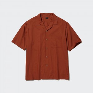 UNIQLO Casual Short Sleeved Shirt Open Collar Mørke Oransje | 01MOXWVRZ