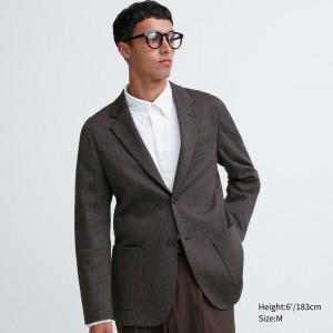 UNIQLO Comfort Patterned Blazer Jacket Mørke Brune | 86THIGBMD