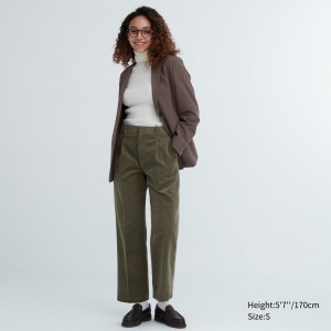 UNIQLO Corduroy Pleated Wide Leg Trousers Olivengrønne | 67XEZTQCV