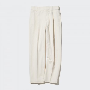 UNIQLO Corduroy Pleated Wide Leg Trousers Long Hvite | 65IERXNYZ