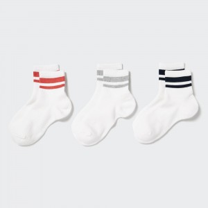 UNIQLO Crew Pile Line Socks Three Pairs Hvite | 90GSADLIT