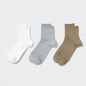 UNIQLO Crew Ribbed Socks Three Pairs Hvite | 17RHFVWMY