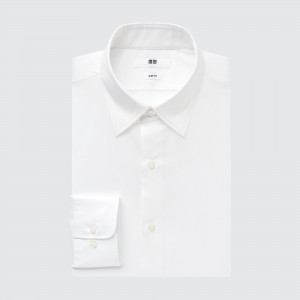 UNIQLO Easy Care Broadcloth Stretch Slim FiT-Shirt Regular Collar Hvite | 96QGEOBXP