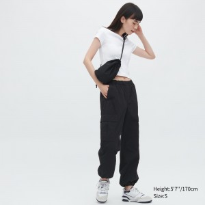 UNIQLO Easy Wide Fit Cargo Trousers Svarte | 71CNUVAEI