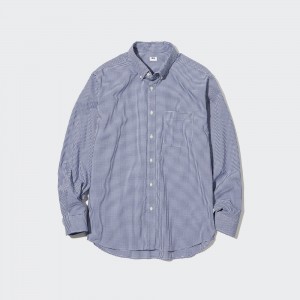 UNIQLO Extra Fine Cotton Broadcloth Long Sleeve Shirt Blå | 49XVGWKQU