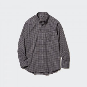 UNIQLO Extra Fine Cotton Broadcloth Regular Fit Checked Shirt Button Down Collar Brune | 74MOKBTNG