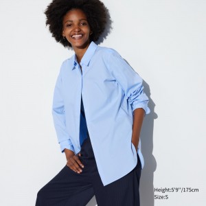 UNIQLO Extra Fine Cotton Shirt Blå | 95KUMWQRS