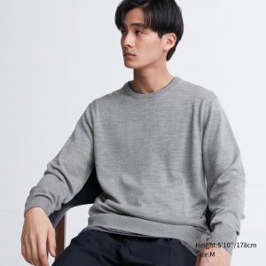 UNIQLO Extra Fine Merino Crew Neck Jumper Gray | 13MVZWENF