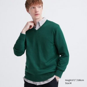 UNIQLO Extra Fine Merino V Neck Jumper Grønn | 15QDLEGZU