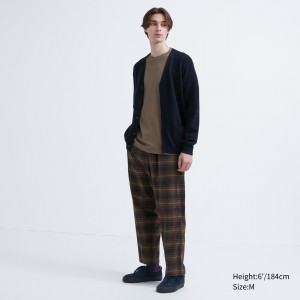 UNIQLO Flannel Easy Patterned Ankle Length Trousers Mørke Brune | 10SNUPBYC