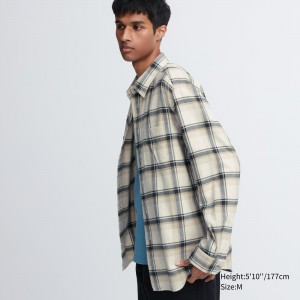 UNIQLO Flannel Regular Fit Checked Shirt Regular Collar Natural | 04TXCJNMV