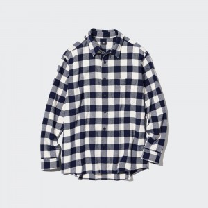 UNIQLO Flannel Regular Fit Checked Shirt Regular Collar Hvite | 53DOLXMYH