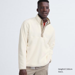 UNIQLO Fleece Button Up Pullover Hvite | 57RCHMQBY