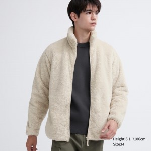 UNIQLO Fluffy Fleece Zipped Jacket Hvite | 04ABEMGUP