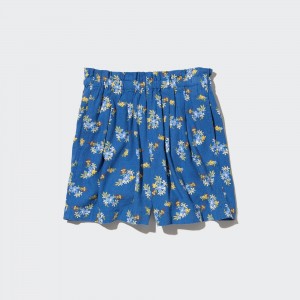 UNIQLO Girls Linen Blend Flower Print Easy Shorts Blå | 62ZIYHCXB