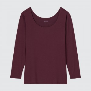 UNIQLO Heattech Scoop Neck Long Sleeved Thermal Top Wine | 91JFOPYQD