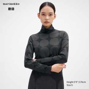 UNIQLO Heattech Turtleneck Dot Print Turtleneck Long Sleeved Thermal Top Mørke | 61IUYBPTR