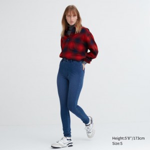 UNIQLO Heattech Ultra Stretch Denim High Rise Leggings Trousers Long Blå | 87JKFBVLU