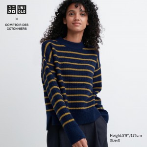 UNIQLO Lambswool Striped Jumper Marineblå | 04EJLIDNF