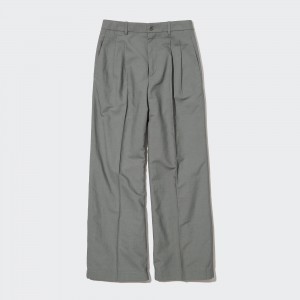 UNIQLO Linen Blend Pleated Wide Leg Trousers Olivengrønne | 13DJMCRKF