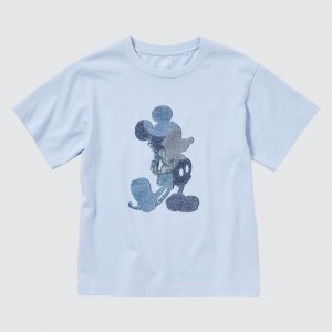 UNIQLO Mickey Stands Ut Graphic T-Shirt Lyse Blå | 27JPCSAKD