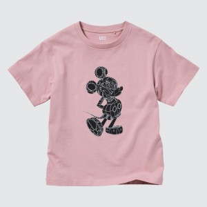 UNIQLO Mickey Stands Ut Graphic T-Shirt Rosa | 40MWOZJKI