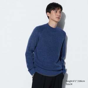 UNIQLO Middle Gauge Knit Mock Neck Jumper Blå | 01UAOZCTF