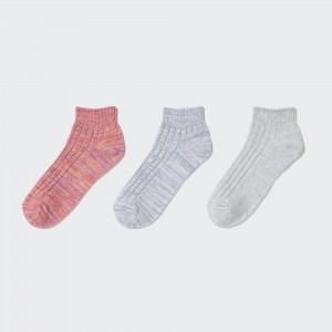 UNIQLO Mixed Yarn Ribbed Short Socks Three Pairs Rosa | 32BSDLWIF