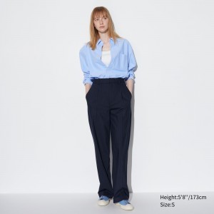 UNIQLO Pleated Wide Leg Striped Trousers Long Marineblå | 32YDNSPFE