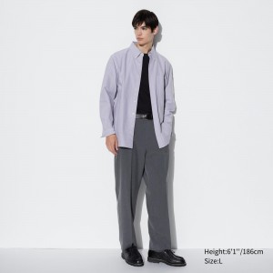 UNIQLO Pleated Wide Leg Trousers Gray | 09ILTACQJ