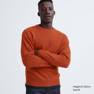 UNIQLO Premium Lambswool Crew Neck Jumper Oransje | 46RXCTGWJ