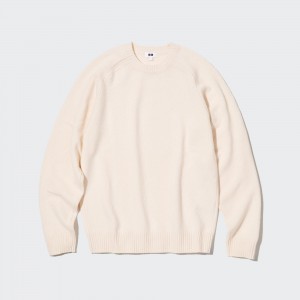 UNIQLO Premium Lambswool Crew Neck Jumper Hvite | 08UDZXABC