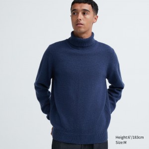 UNIQLO Premium Lambswool Turtleneck Jumper Blå | 61IUBZPSA