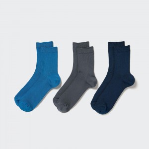 UNIQLO Ribbed Socks Three Pairs Blå | 81FQLOWMZ