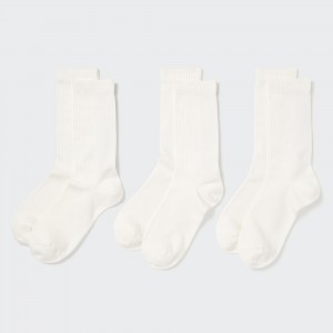 UNIQLO Ribbed Socks Three Pairs Hvite | 29ZXIKYNR