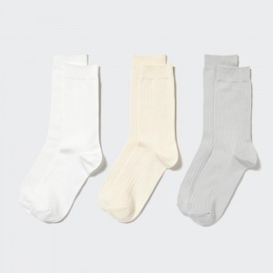 UNIQLO Ribbed Socks Three Pairs Hvite | 37CFSMGWO