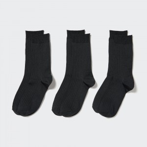 UNIQLO Ribbed Socks Three Pairs Svarte | 24NFOBUIH