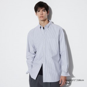 UNIQLO Slim Fit Striped Oxford Shirt Gray | 19BZFDWQH