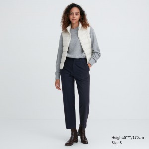 UNIQLO Smart Brushed Striped Ankle Length Trousers Marineblå | 67MEVJPCH