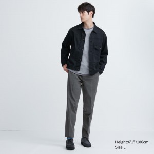 UNIQLO Smart Wool Like Ankle Length Trousers Long Gray | 81VECAIOZ