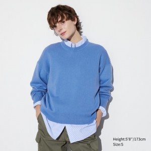 UNIQLO Smooth Cotton Relaxed Fit Crew Neck Jumper Blå | 58NTXSMRU