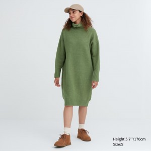 UNIQLO Soufflé Yarn Turtleneck Long Sleeved Dress Grønn | 71VYTQUPZ